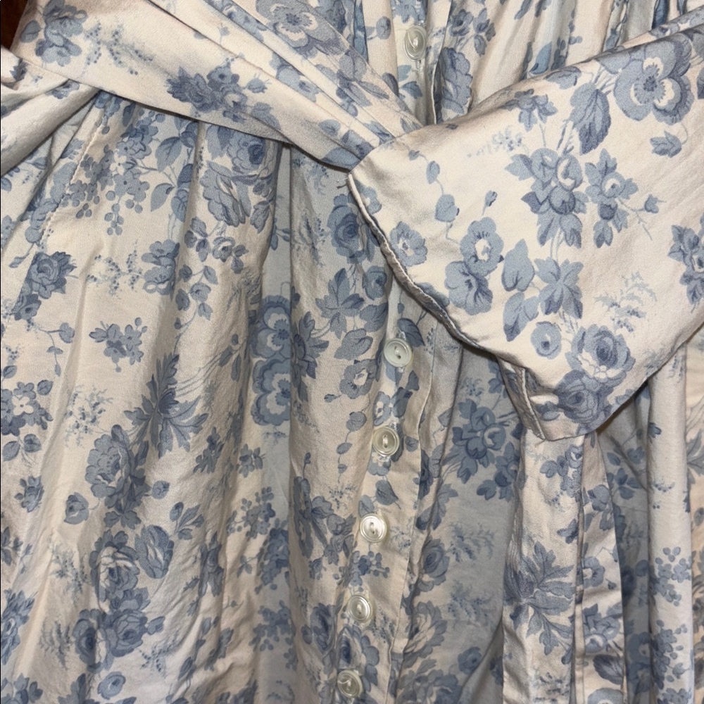 vintage RALPH LAUREN cotton blue white floral long sleeveless summer dress - Picture 5 of 6